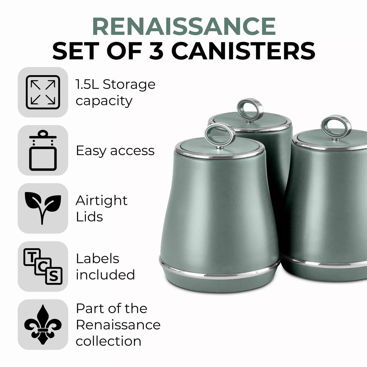 Tower Tower Renaissance Bread Bin & Canisters Kitchen Storage Set (Forest Green)