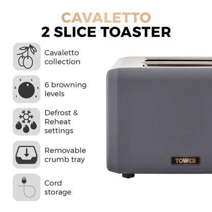 Tower Cavaletto Jug Kettle, 2 Slice Toaster & Microwave Kitchen Set (Grey)