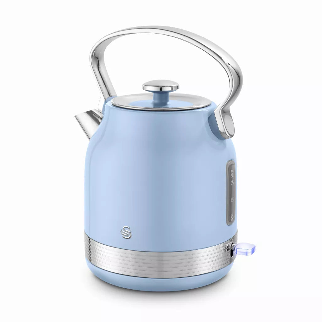 Swan Retro Pyramid Kettle, 2 Slice Toaster & Canisters Kitchen Set (Blue)