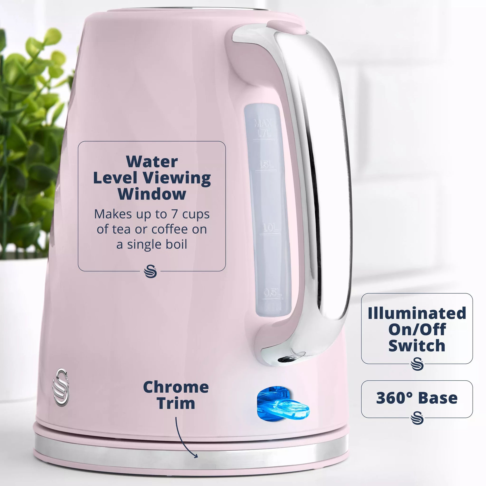 Swan 1.7L Textured Windsor Kettle SK14611PNK (Pink)