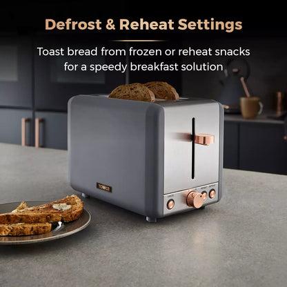 Tower Cavaletto Jug Kettle, 2 Slice Toaster & Microwave Kitchen Set (Grey)