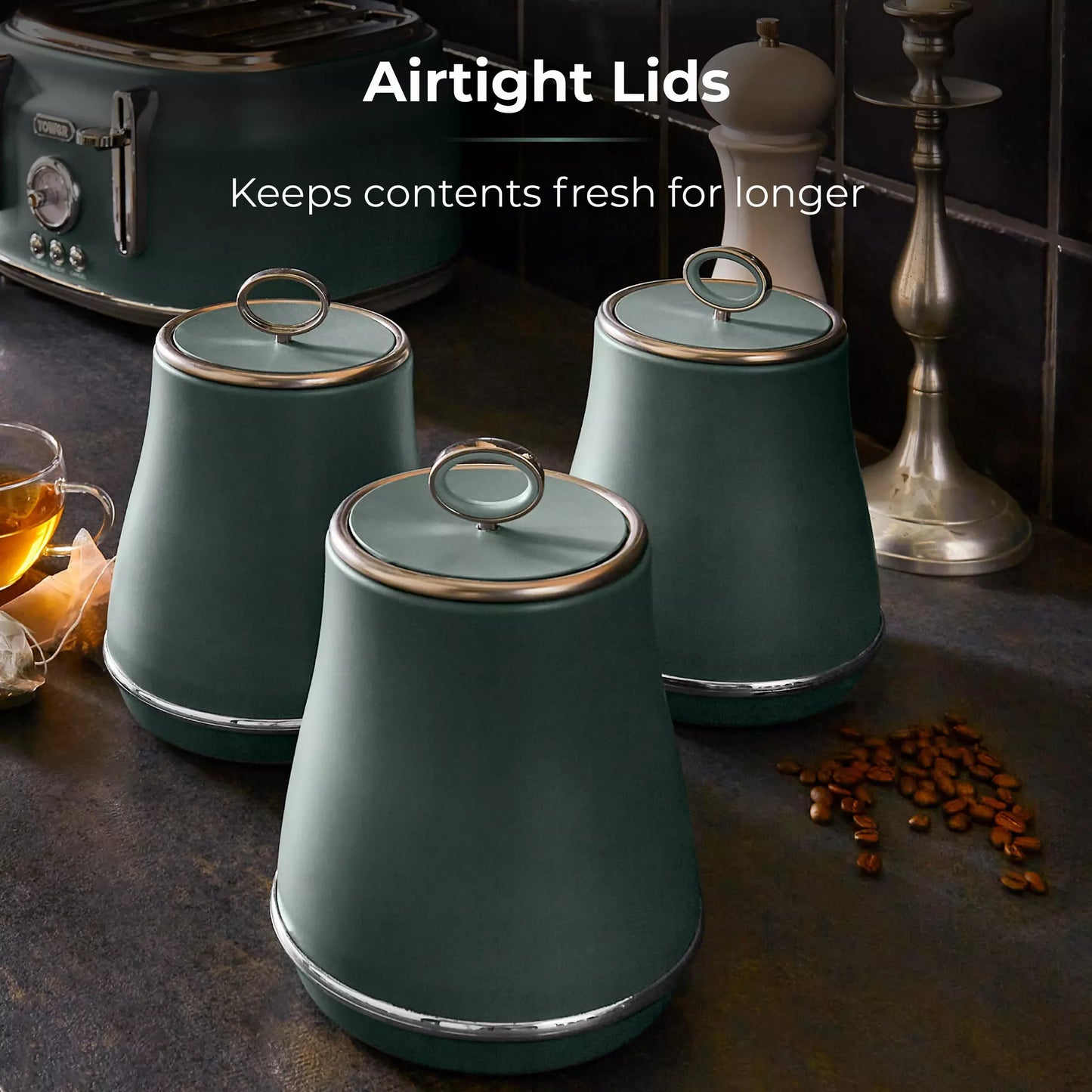 Tower Tower Renaissance Bread Bin & Canisters Kitchen Storage Set (Forest Green)