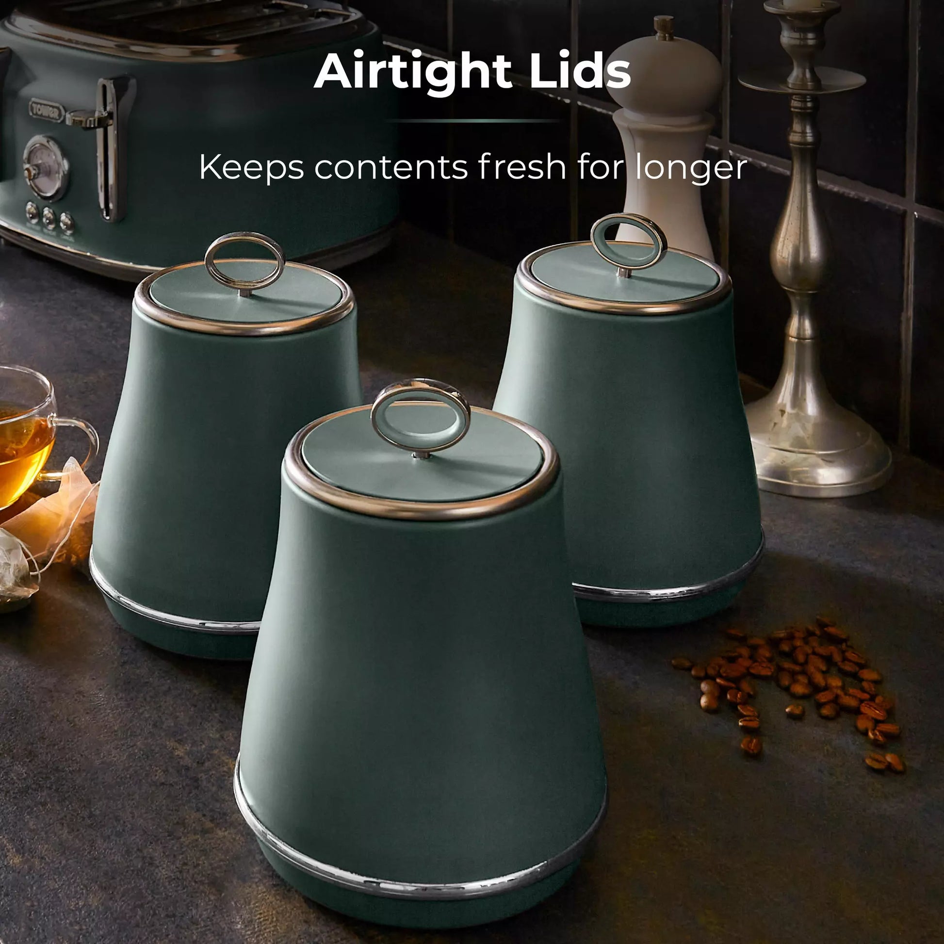 Tower Tower Renaissance Bread Bin & Canisters Kitchen Storage Set (Forest Green)