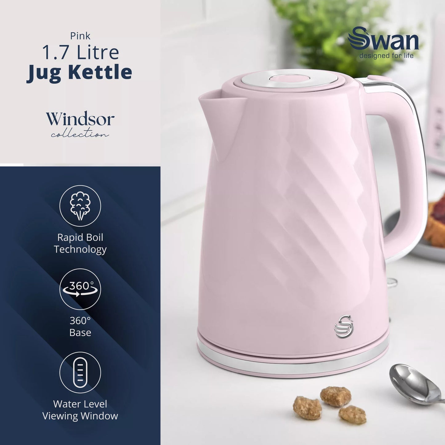 Swan 1.7L Textured Windsor Kettle SK14611PNK (Pink)