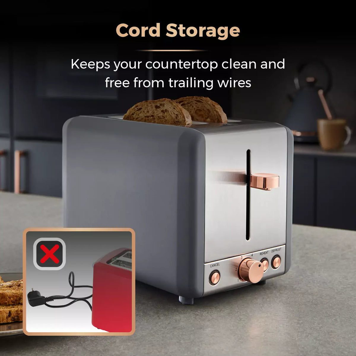 Tower Cavaletto Jug Kettle, 2 Slice Toaster & Microwave Kitchen Set (Grey)