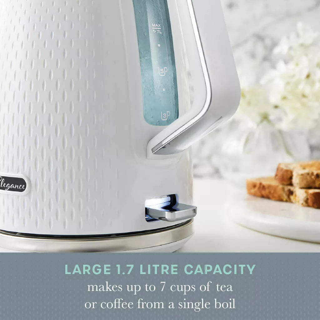 Swan Elegance Jug Kettle, 4 Slice Toaster & Microwave Kitchen Set (White)