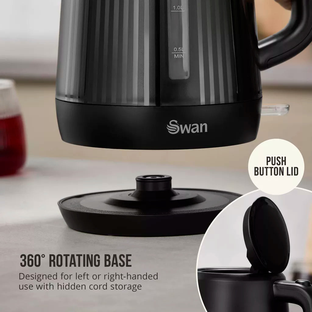Swan Linea Electric Kettle & 2 Slice Toaster Kitchen Set (Black)