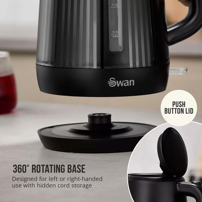 Swan Linea Electric Kettle & 2 Slice Toaster Kitchen Set (Black)