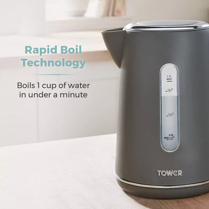 Tower Tower Scandi Kettle & 2 Slice Toaster Kitchen Set (Dark Grey)