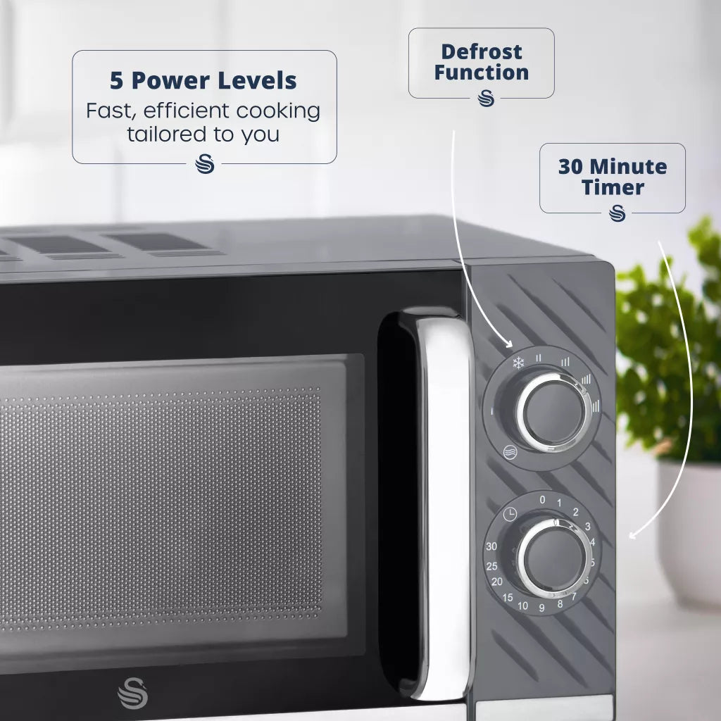 Swan Windsor Kettle, 2 Slice Toaster & Microwave Kitchen Set (Grey)