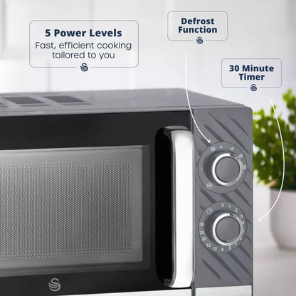 Swan Windsor Kettle, 2 Slice Toaster & Microwave Kitchen Set (Grey)