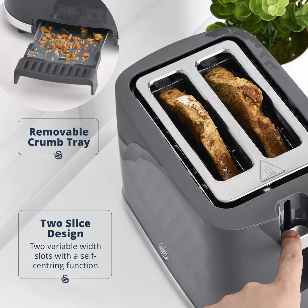 Swan Windsor Kettle & 2 Slice Toaster Kitchen Set (Grey)
