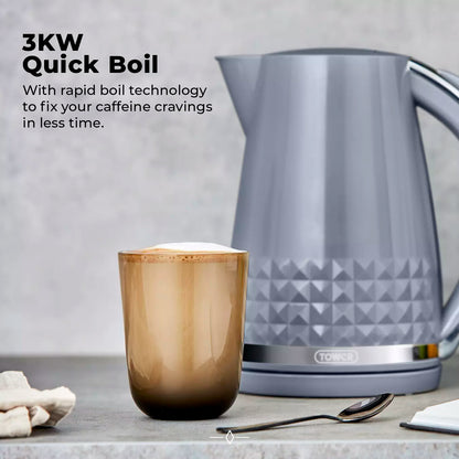 Tower (Amazon) Tower Solitaire Jug Kettle & 2 Slice Toaster Kitchen Set (Grey)