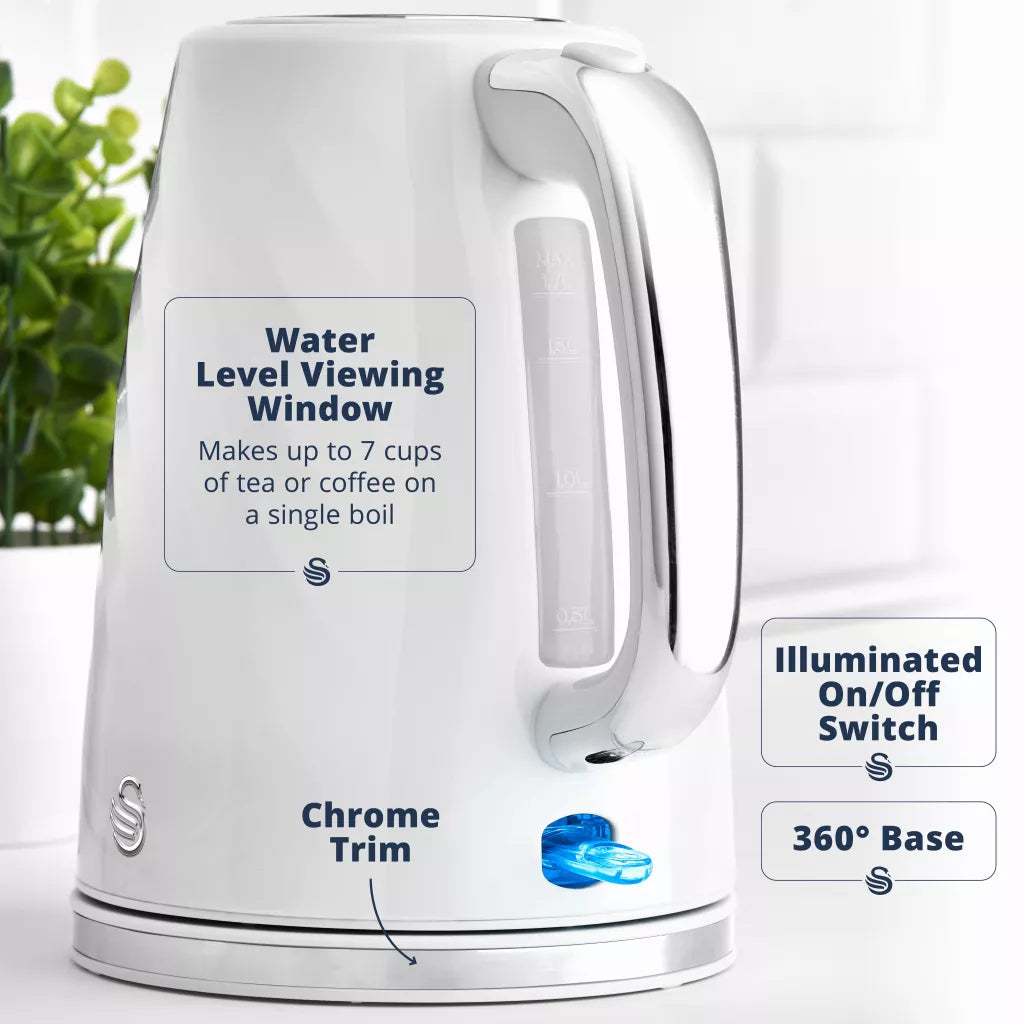 Swan Windsor Kettle & 2 Slice Toaster Kitchen Set (White)