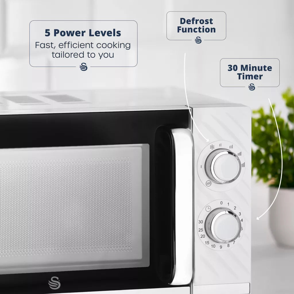 Swan Windsor Kettle, 2 Slice Toaster & Microwave Kitchen Set (White)
