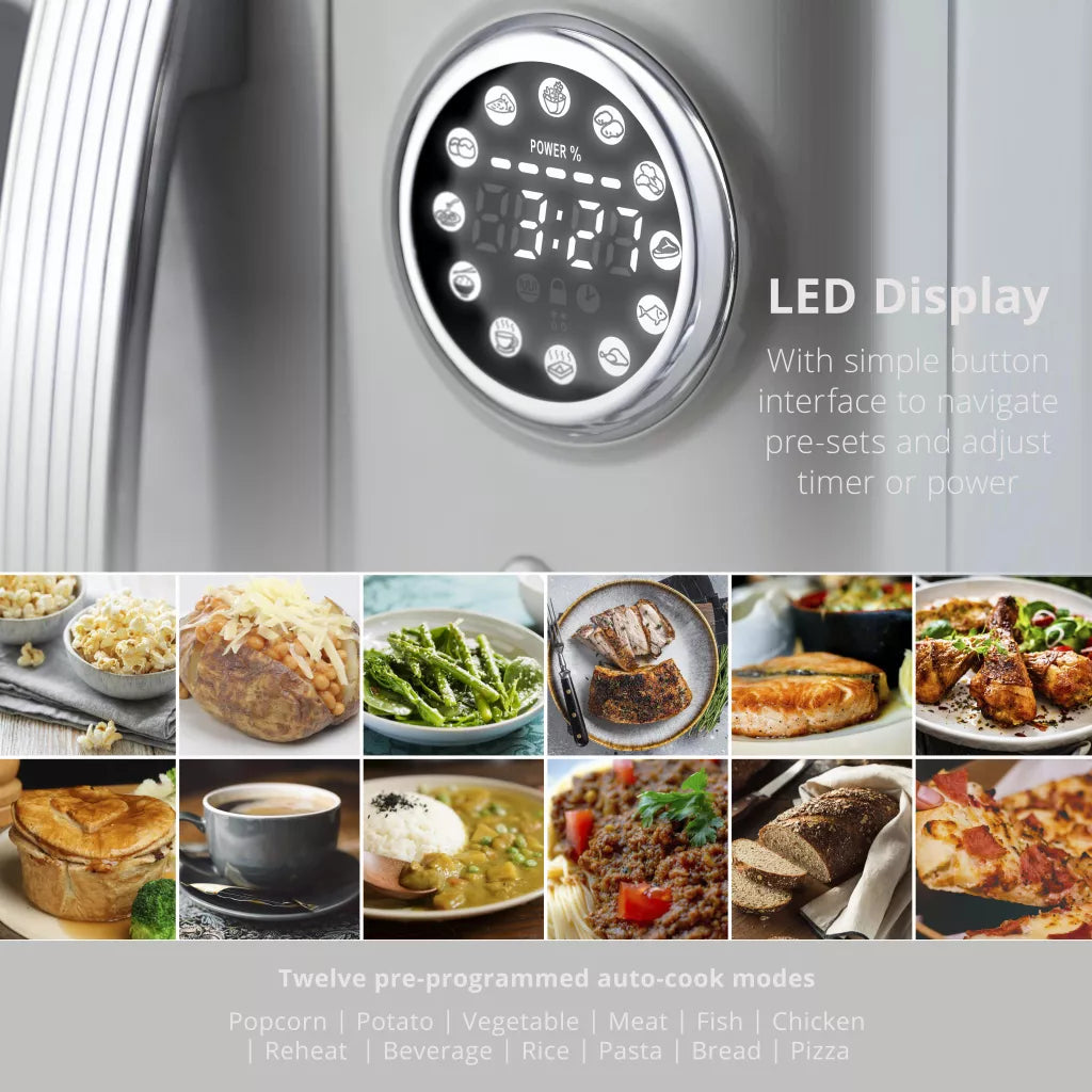 Swan Retro Pyramid Kettle, 4 Slice Toaster & Microwave Kitchen Set (Grey)