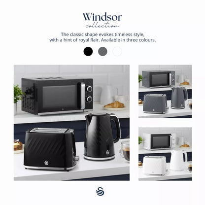 Swan Windsor Kettle, 2 Slice Toaster & Microwave Kitchen Set (Black)