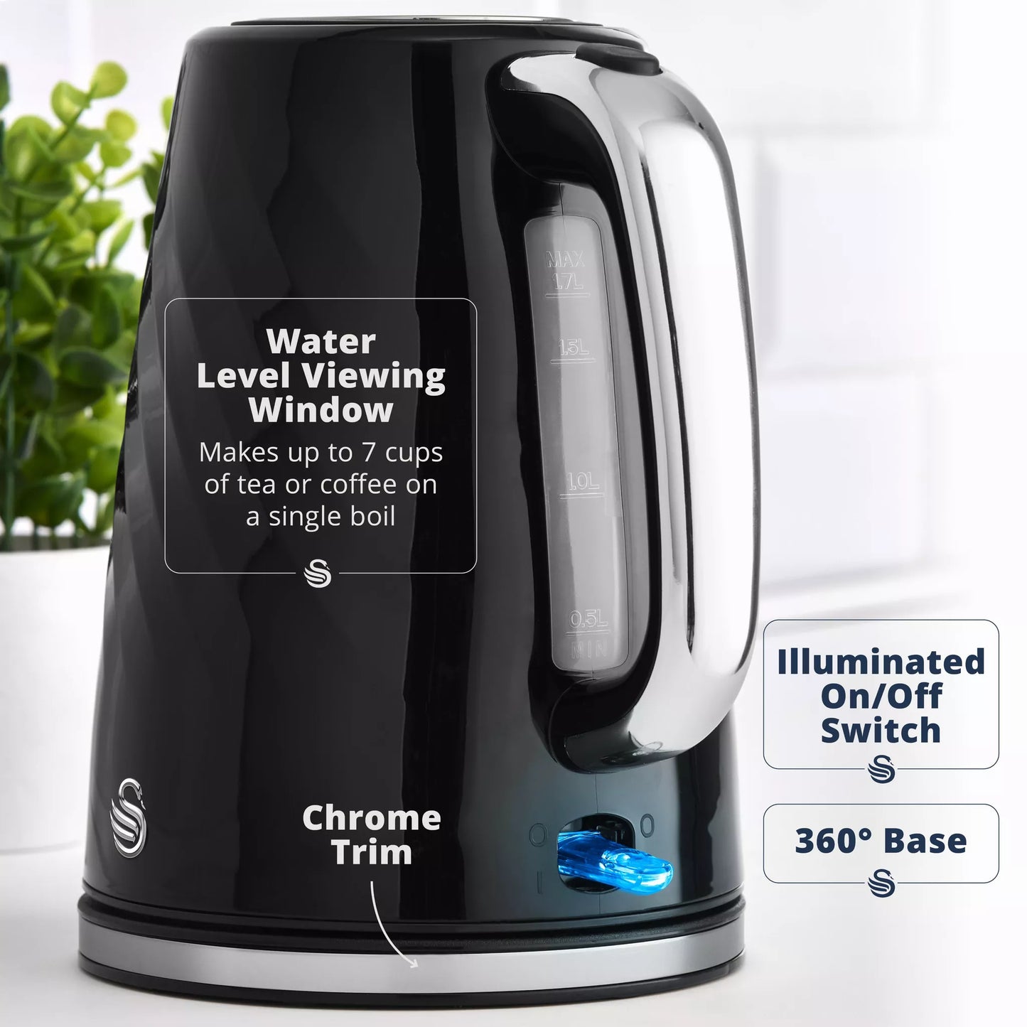 Swan Windsor Kettle & 2 Slice Toaster Kitchen Set (Black)
