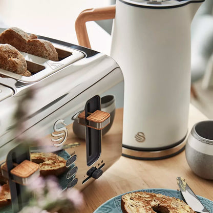 Swan Nordic Jug Kettle, 4 Slice Toaster & Microwave Kitchen Set (Cotton White)