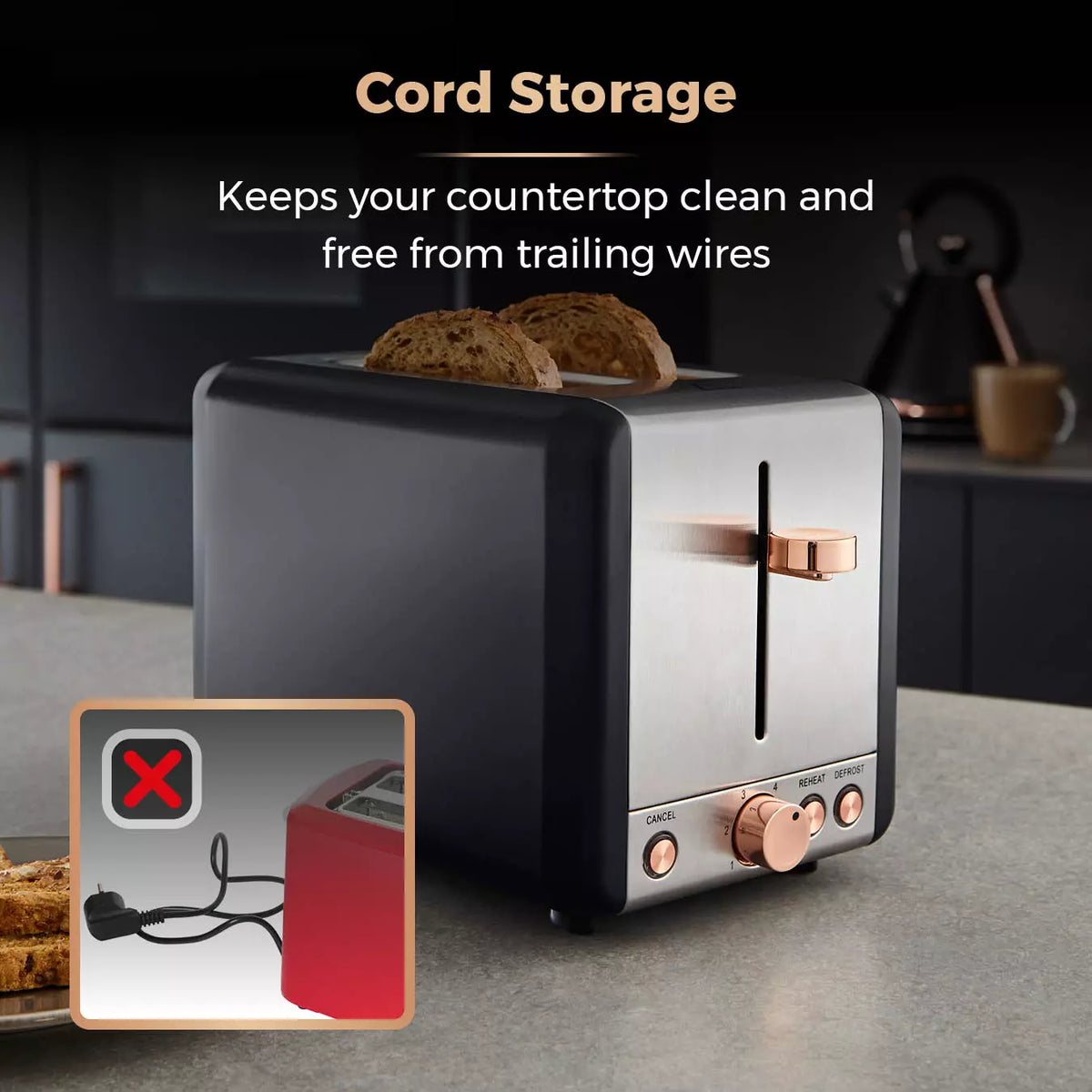 Tower Cavaletto Jug Kettle, 2 Slice Toaster, Canisters & Microwave Kitchen Set (Black)