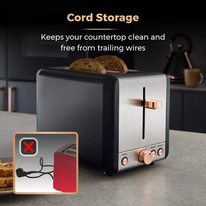 Tower Cavaletto Jug Kettle, 2 Slice Toaster, Canisters & Microwave Kitchen Set (Black)