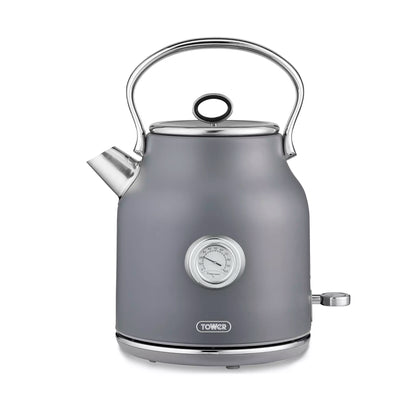 Tower Tower Renaissance Kettle, 4 Slice Toaster, Bread Bin & Canisters Kitchen Set (Grey)