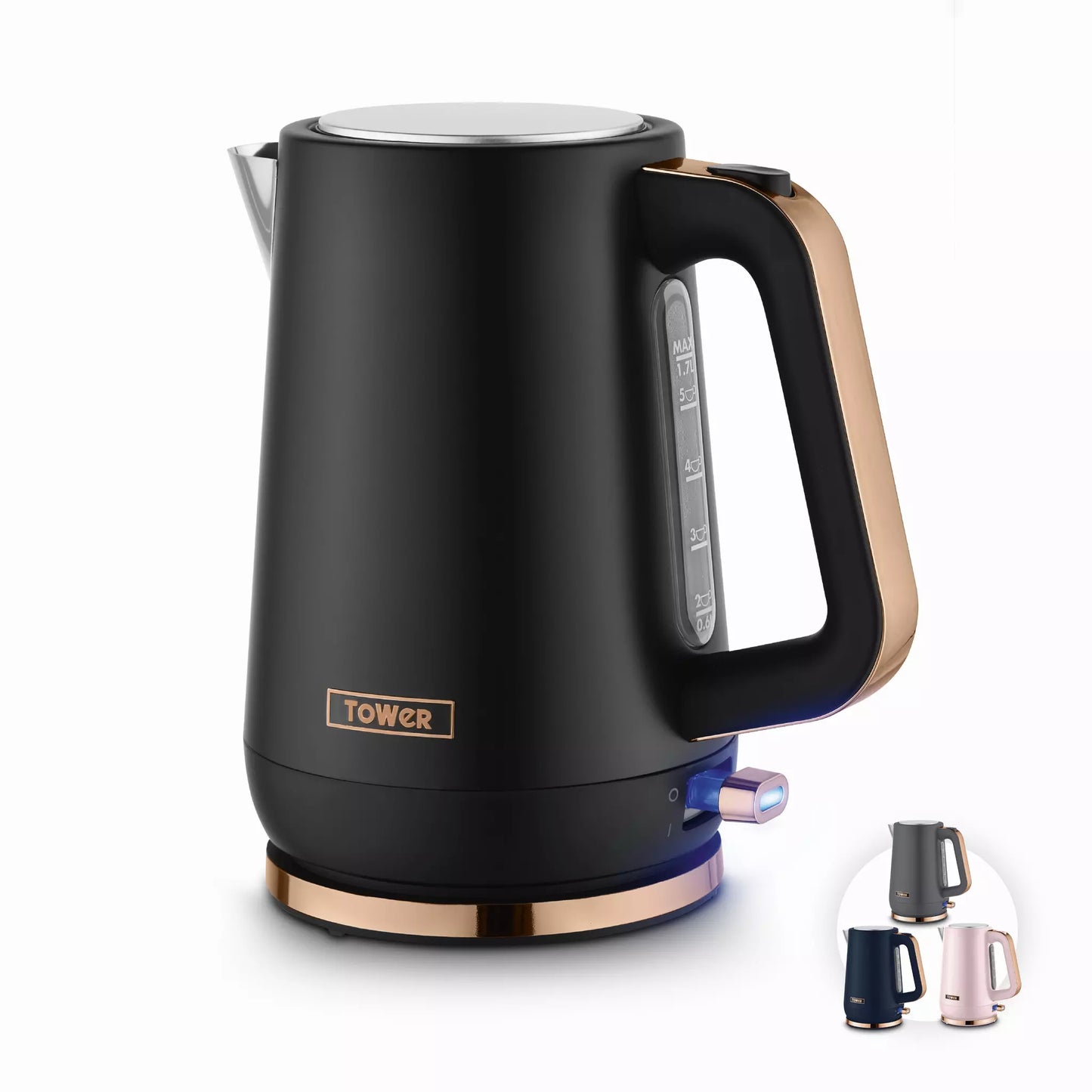 Tower Cavaletto Jug Kettle, 2 Slice Toaster, Canisters & Microwave Kitchen Set (Black)