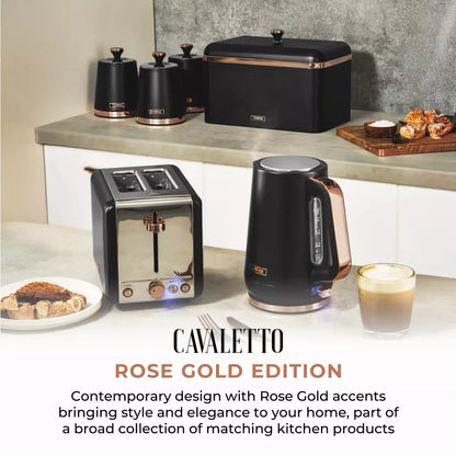 Tower Cavaletto Jug Kettle, 2 Slice Toaster, Canisters & Microwave Kitchen Set (Black)