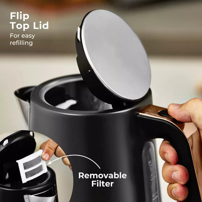 Tower Cavaletto Jug Kettle, 2 Slice Toaster, Canisters & Microwave Kitchen Set (Black)
