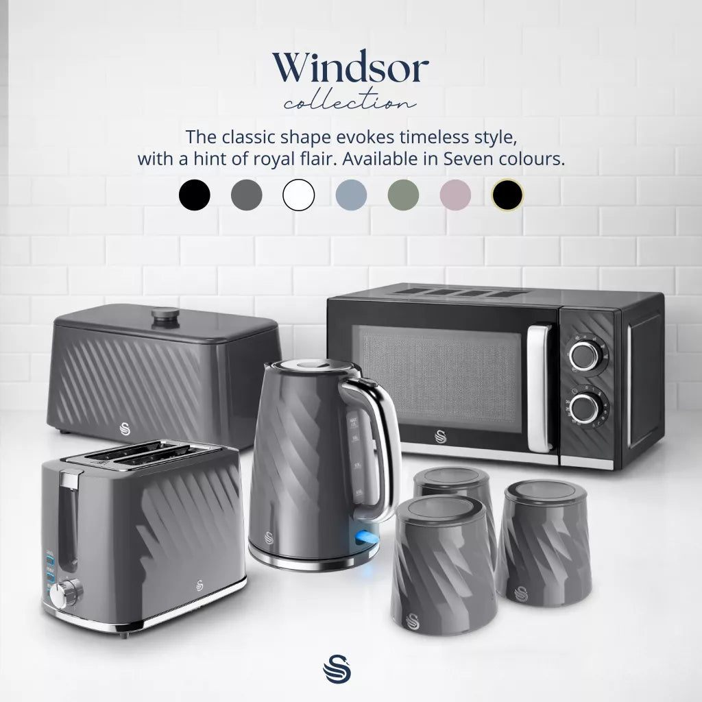 Swan Windsor Kettle & 2 Slice Toaster Kitchen Set (Grey)