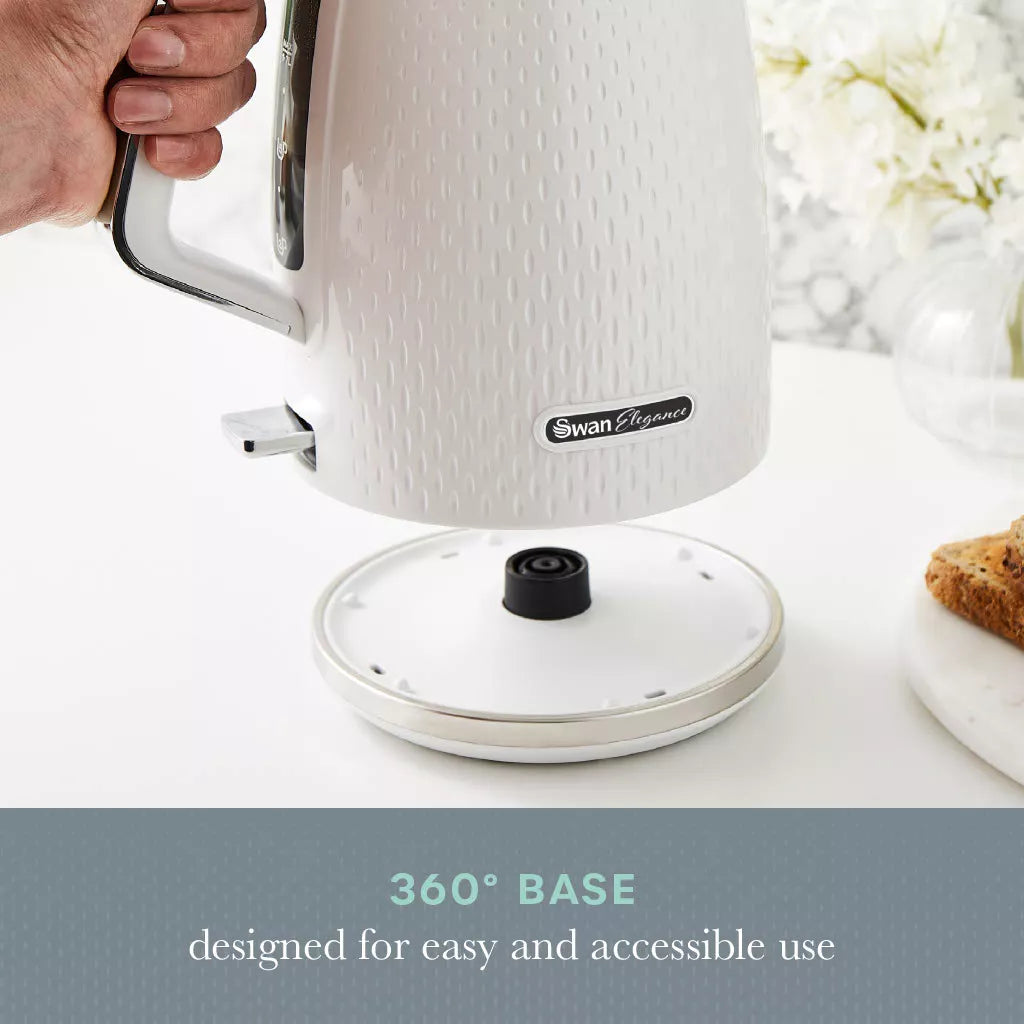 Swan Elegance Jug Kettle, 4 Slice Toaster & Microwave Kitchen Set (White)