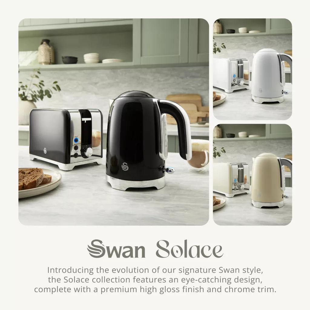 Swan Solace Jug Kettle, 2 Slice Toaster & Microwave Kitchen Set (Black)