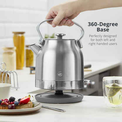 Stainless steel retro pyramid electric kettle with domed lid and curved carry handle