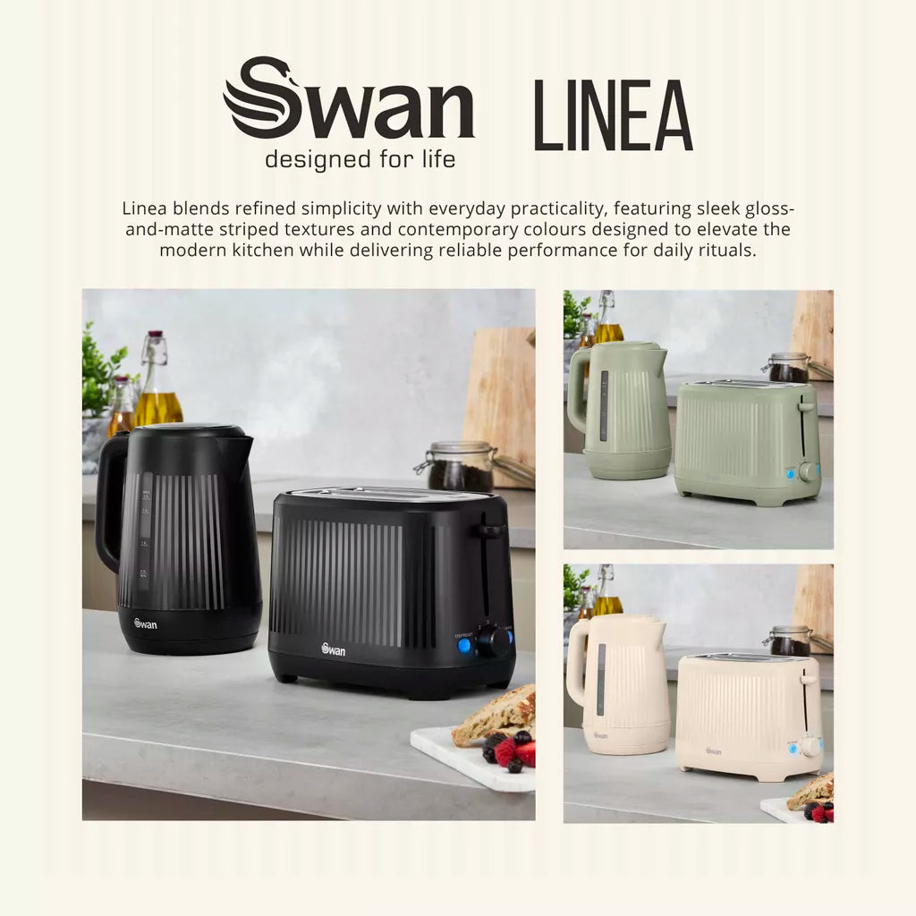Swan Linea Electric Kettle & 2 Slice Toaster Kitchen Set (Black)
