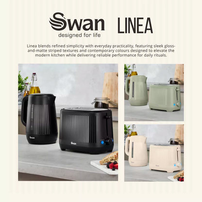 Swan Linea Electric Kettle & 2 Slice Toaster Kitchen Set (Black)