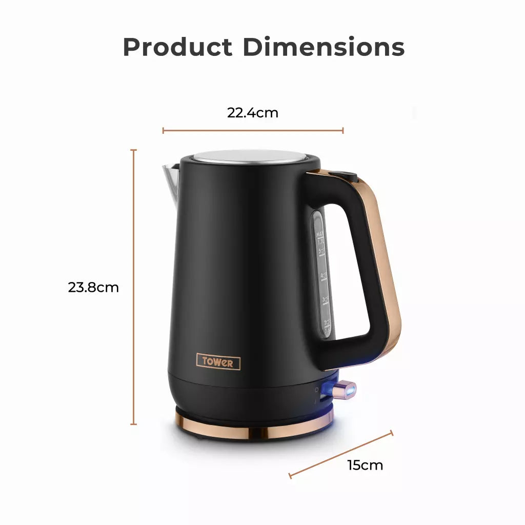Tower Cavaletto Jug Kettle, 2 Slice Toaster, Canisters & Microwave Kitchen Set (Black)