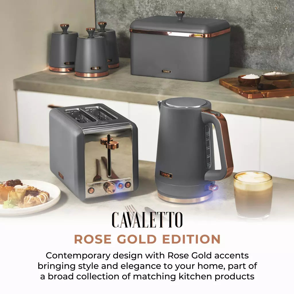 Tower Cavaletto Jug Kettle, 2 Slice Toaster & Microwave Kitchen Set (Grey)