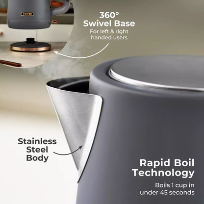 Tower Cavaletto Jug Kettle, 2 Slice Toaster & Microwave Kitchen Set (Grey)