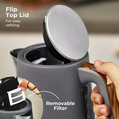 Tower Cavaletto Jug Kettle, 2 Slice Toaster & Microwave Kitchen Set (Grey)