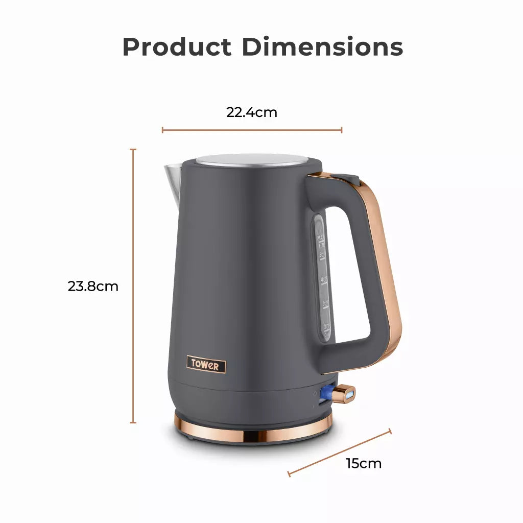 Tower Cavaletto Jug Kettle, 2 Slice Toaster & Microwave Kitchen Set (Grey)