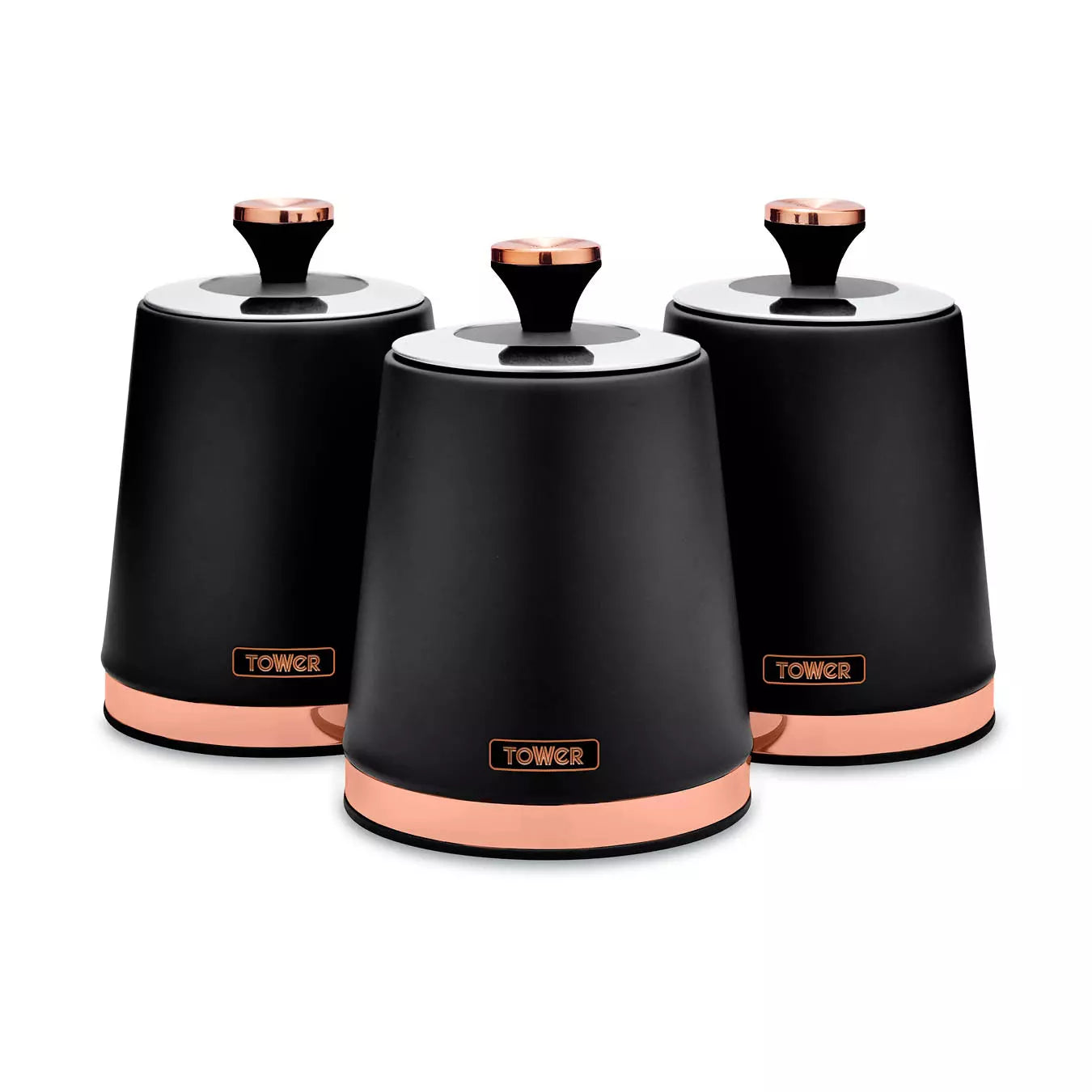 Tower Cavaletto Jug Kettle, 2 Slice Toaster, Canisters & Microwave Kitchen Set (Black)