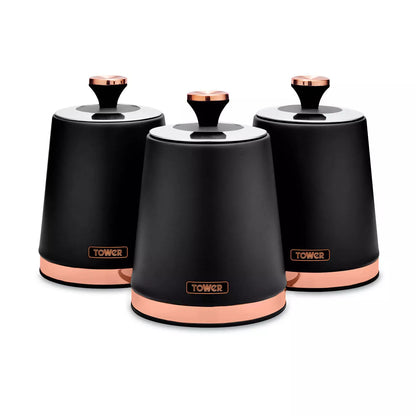 Tower Cavaletto Jug Kettle, 2 Slice Toaster, Canisters & Microwave Kitchen Set (Black)