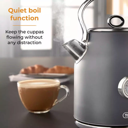 Tower Tower Renaissance Kettle, 4 Slice Toaster, Bread Bin & Canisters Kitchen Set (Grey)