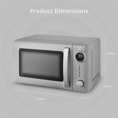 Swan Retro Pyramid Kettle, 4 Slice Toaster & Microwave Kitchen Set (Grey)
