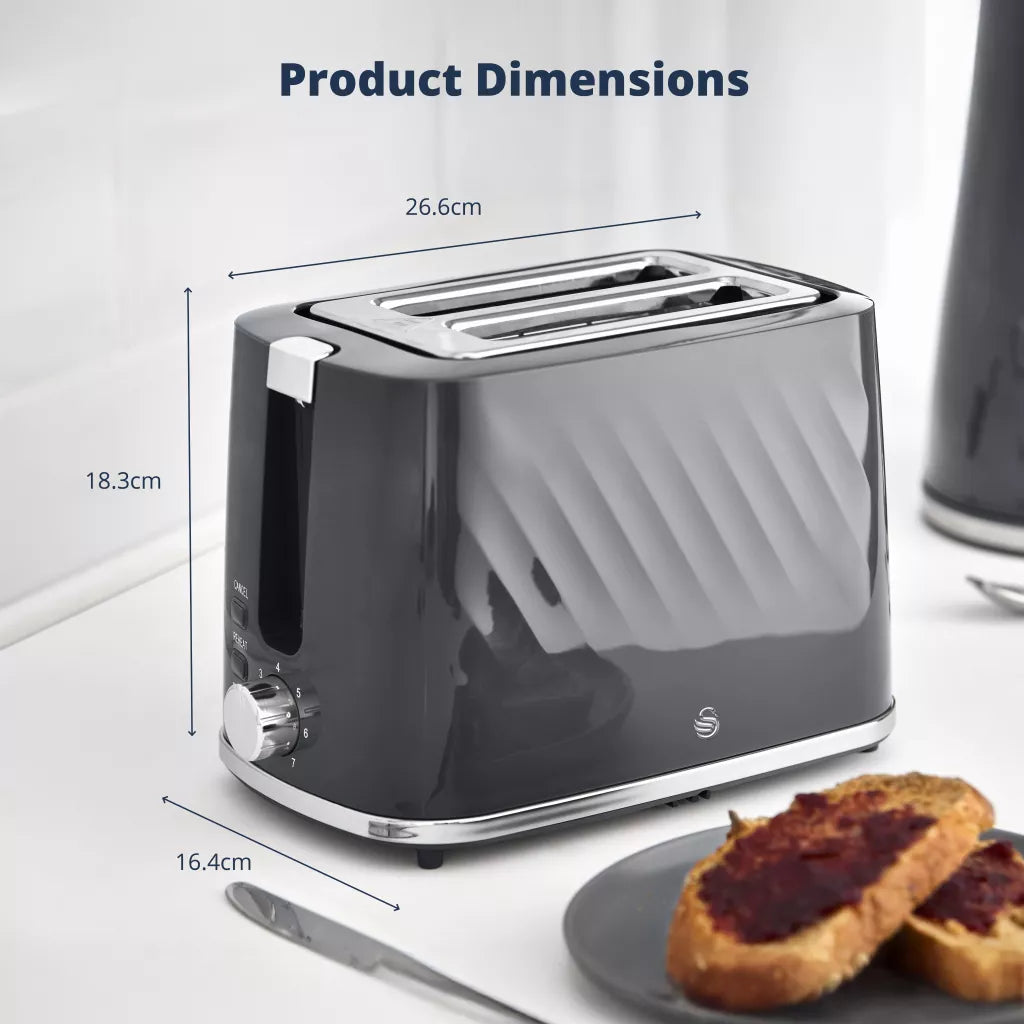 Swan Windsor Kettle & 2 Slice Toaster Kitchen Set (Grey)