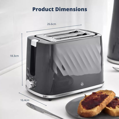 Swan Windsor Kettle & 2 Slice Toaster Kitchen Set (Grey)