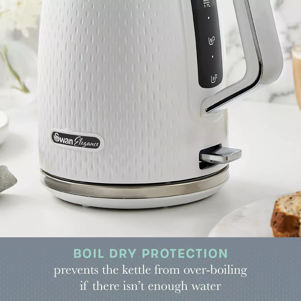 Swan Elegance Jug Kettle, 4 Slice Toaster & Microwave Kitchen Set (White)