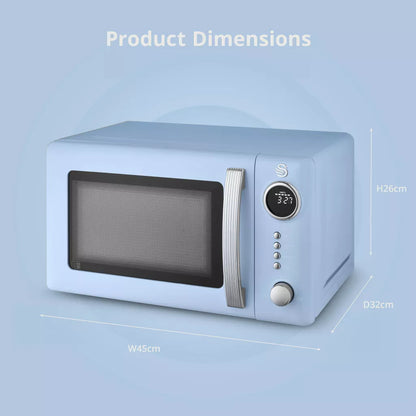 Swan Retro Pyramid Kettle, 4 Slice Toaster & Microwave Kitchen Set (Blue)