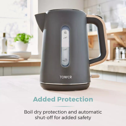 Tower Tower Scandi Kettle & 2 Slice Toaster Kitchen Set (Dark Grey)