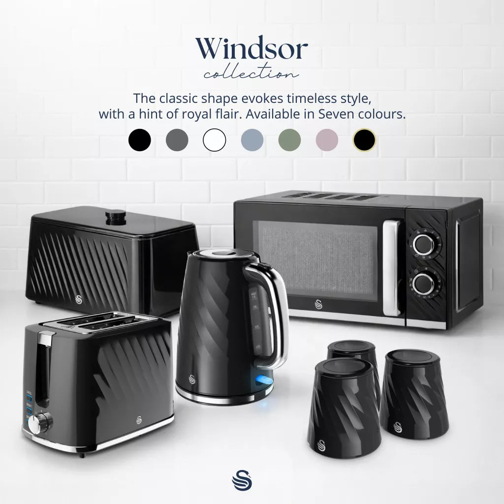 Swan Windsor Kettle & 2 Slice Toaster Kitchen Set (Black)